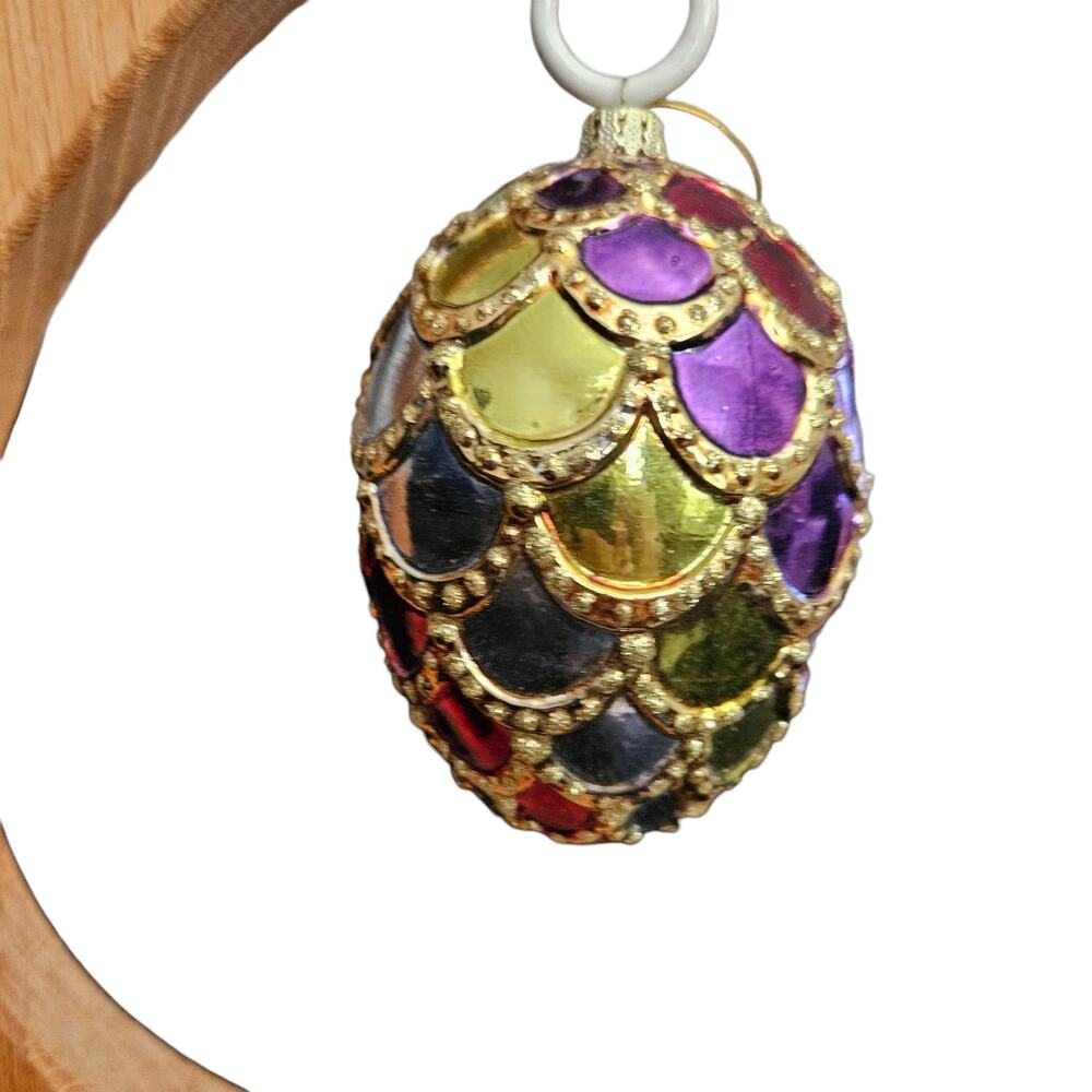 AmeriChristmas Jeweled Glass Egg Christmas Ornament Multicolor Gold Glitter